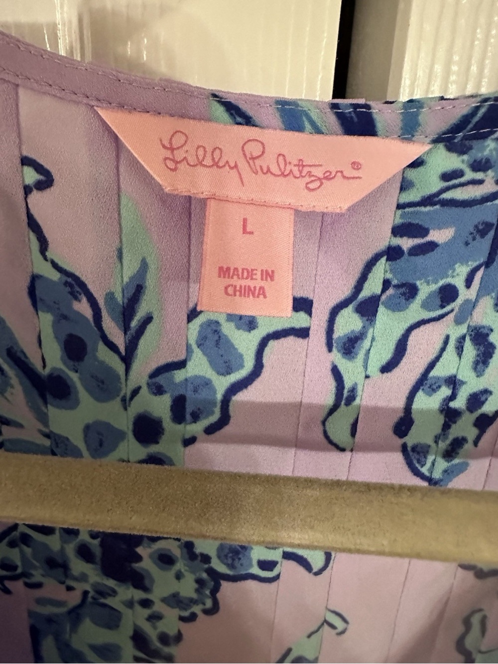 Lilly Pulitzer Womens L Purple Blue Green Floral V-Neck 3/4 Sleeve Tassel Tunic - Picture 3 of 5